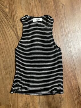 Carly Jean Los Angeles Black and White Striped Ribbed Tank Top